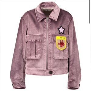 Miu Miu 40 Silk Purple Velvet Beaded Appliqué military Jacket designer luxury
